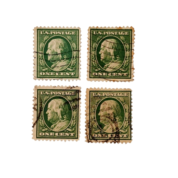 Benjamin Franklin 1 Cent Stamp Green Set of 4 used - Picture 2 of 3